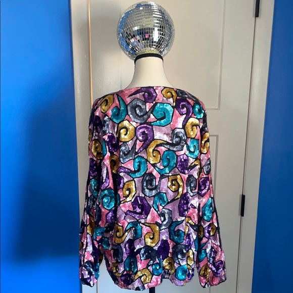 Vintage Saks Fifth Avenue Multicolor Psychedelic Sequin Top // Eclectic Handmade - Picture 3 of 7